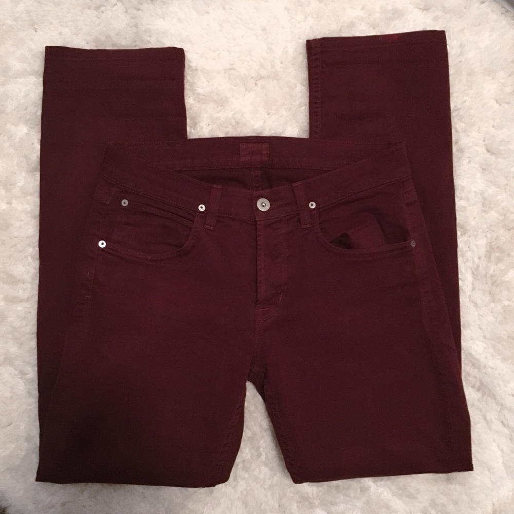 Hudson Maroon Straight Leg Jeans